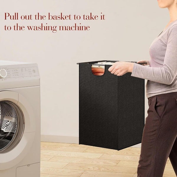 Dual Laundry Hamper with Pull-Out Bags & Steel Top Shelf – 72×32×71cm Carousel 9