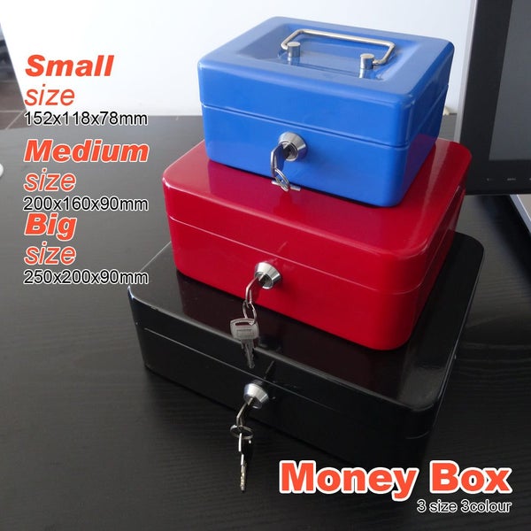 Portable Sturdy Metal Money Box Cash Box with Coin Tray Petty Cash New 3 Colors Carousel 8