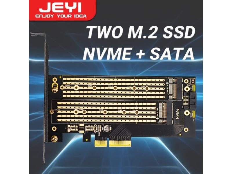 JEYI Dual M.2 PCIE 4.0 Adapter For NVMe / NGFF SSD NVME (M Key) And SATA (B Carousel 1