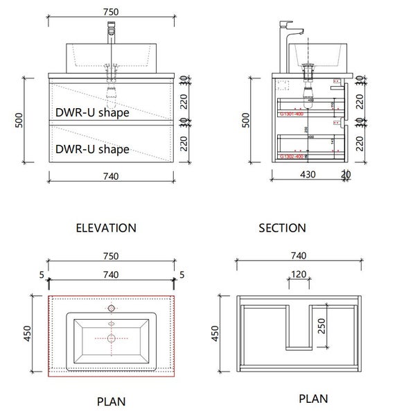 750 Plywood Wall Mount Vanity | Double Drawer | Handle-less Flat Pack Carousel 2