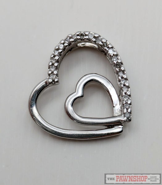 Double Heart Diamond Pendant in 9ct White Gold Carousel 1