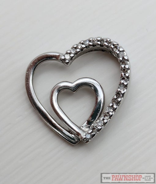 Double Heart Diamond Pendant in 9ct White Gold Carousel 2