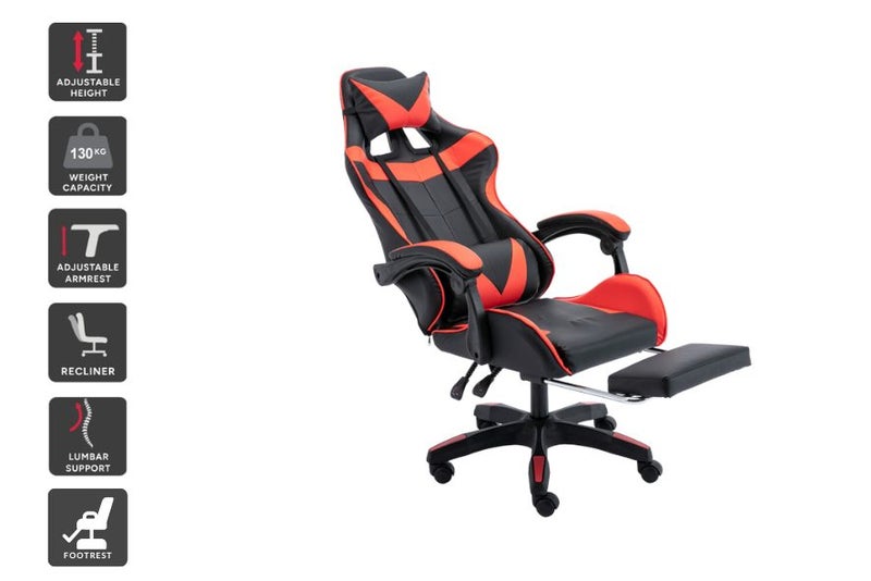 Gaming Chair with Footrest Black & Red New628647380697621114