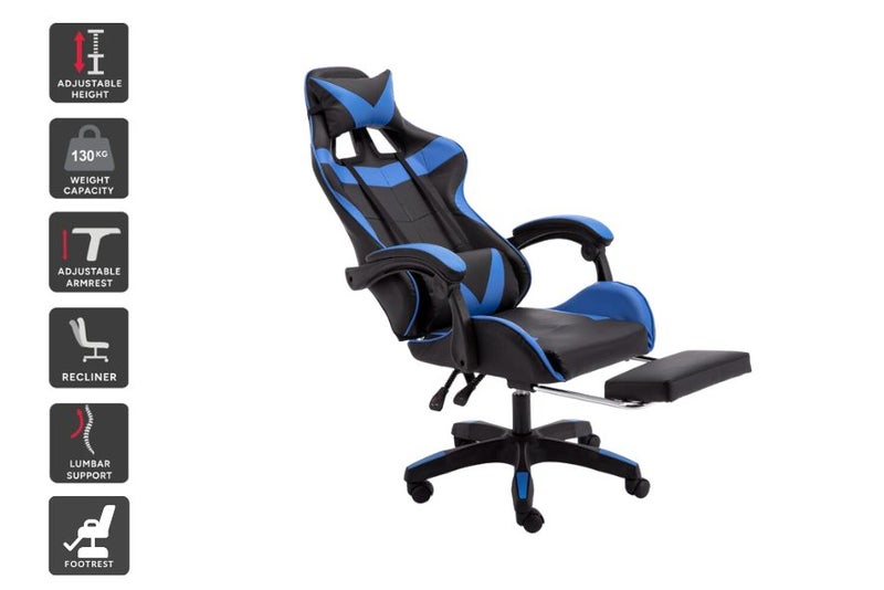 Gaming Chair with Footrest Black & Blue Carousel 1