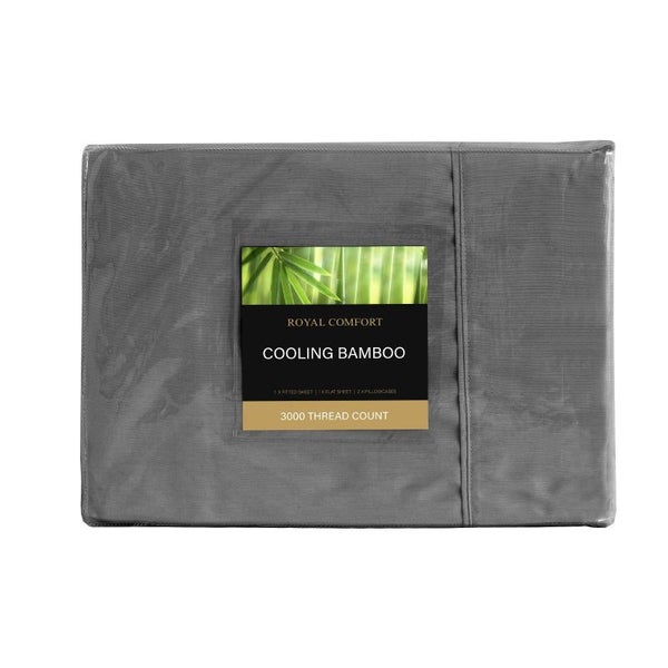 Royal Comfort 3000 Thread Count Bamboo Cooling Sheet Set King Charcoal Carousel 1