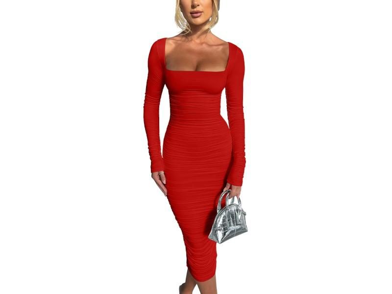 Autumn And Winter Women Sexy Bodycon Dress Square Neck Long Sleeved Ladies Carousel 1