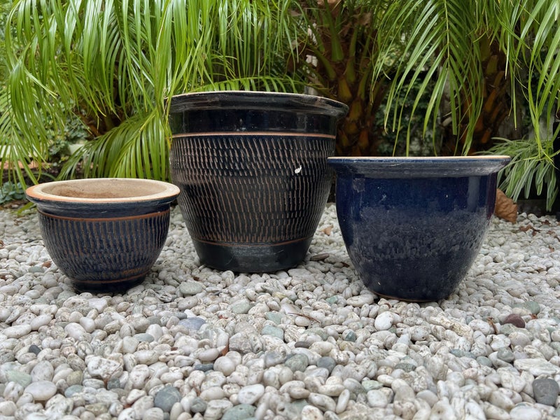 $1 Reserve-Three Attractive Vintage Glazed Planters Carousel 1