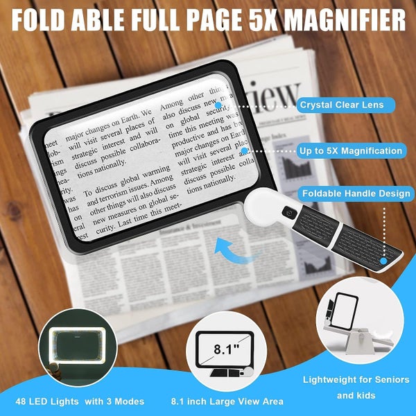 5X Magnifying Glass with Light, Lightweight Full Page Magnifier for Reading Carousel 2