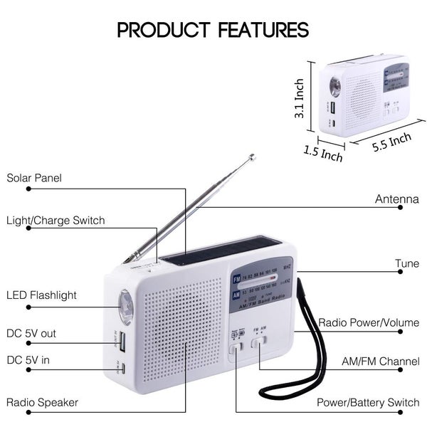 Emergency Radio with Solar, Hand Crank Self and Battery Powered Carousel 6