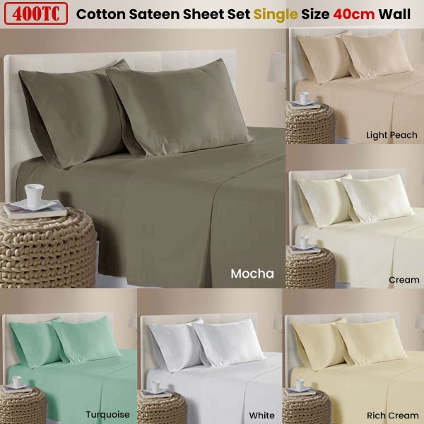 400TC 100% Cotton Sateen Premium Sheet Set 40cm Wall Single Carousel 2