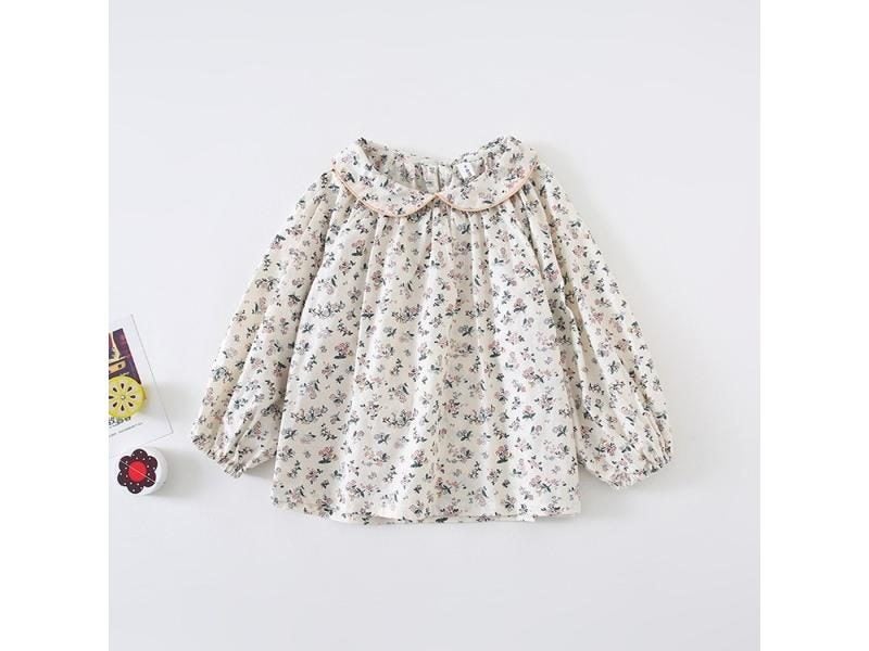 Girls Lapel Blouse Long-Sleeve Spring Fall Cotton Flower Blouses Kids Clothes Carousel 1