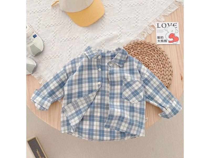 Kids Spring Thin Blouses Infant Boy Plaid Cotton Shirts 1-4 Years Long Sleeves Carousel 1