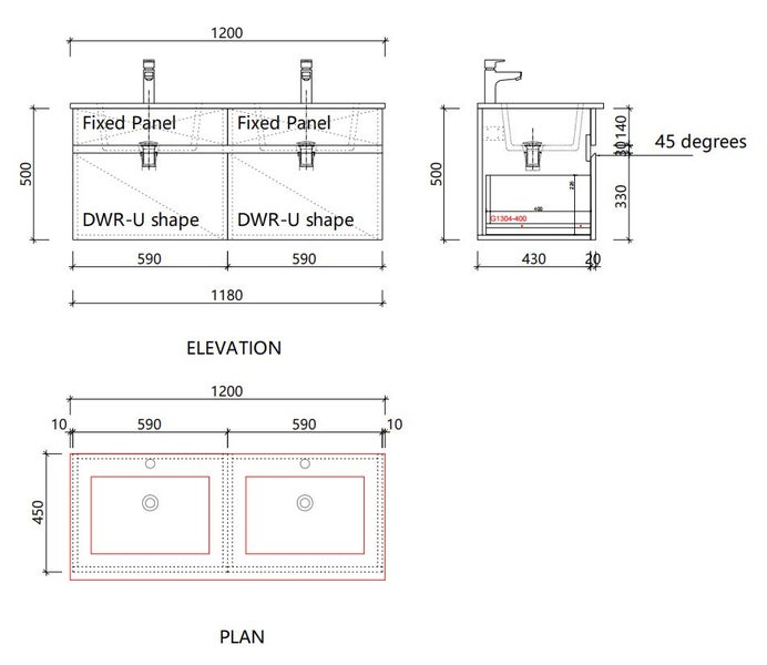 1200 Plywood Wall Mount Vanity | Double Basin | Handle-less Flat Pack Carousel 2