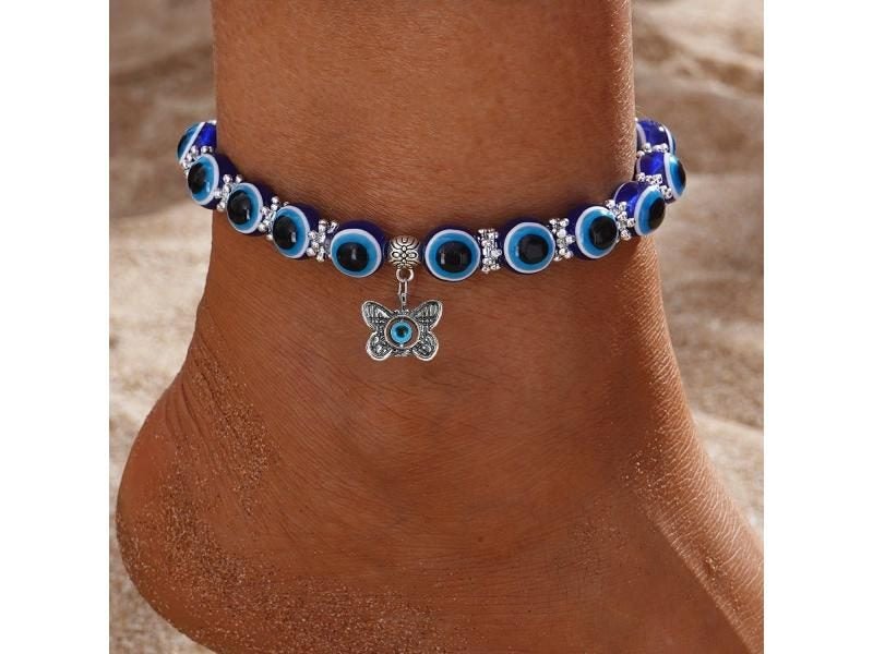 Classic Turkish Lucky Evil Eye Anklets For Women Blue Evil Eye Palm Butterfly Carousel 1