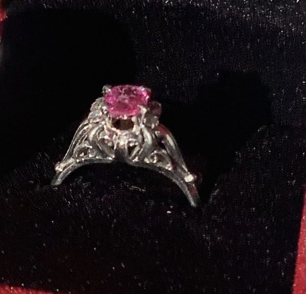 Natural pink sapphire and Natural Diamond Platinum Ring Carousel 1