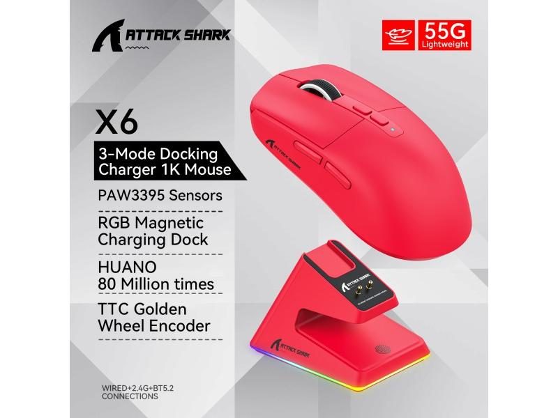 Attack Shark X6 Bluetooth Mouse PixArt PAW3395 Tri-Mode Connection RGB Touch Carousel 1