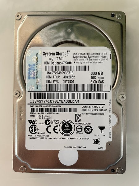 IBM/Lenovo 600GB SFF SAS Drive Carousel 1