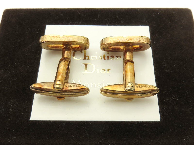 Christian Dior Gold Tone Metal Rhinestone CD Logo Cufflinks Carousel 4