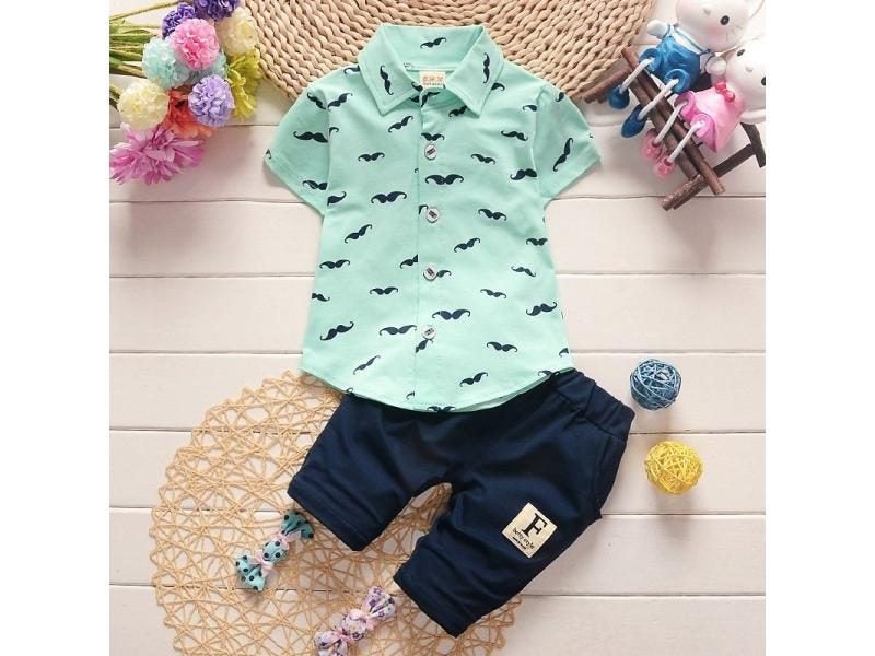 Summer New Cute Boy Suit Children's Printed Short-Sleeved Printed Shirt Shorts Carousel 1