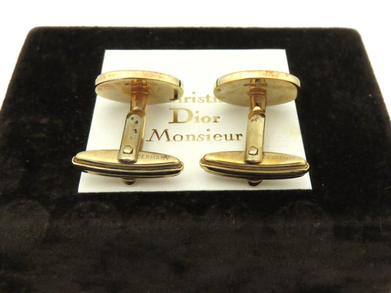 Christian Dior Gold Tone Metal Black Enamel Rhinestone CD Logo Cufflinks Carousel 4