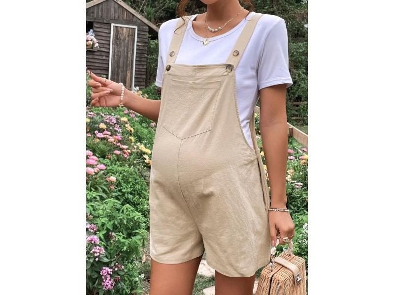 Summer New Pregnant Women's Solid Color Suspender Jumpsuit With Adjustable Carousel 1