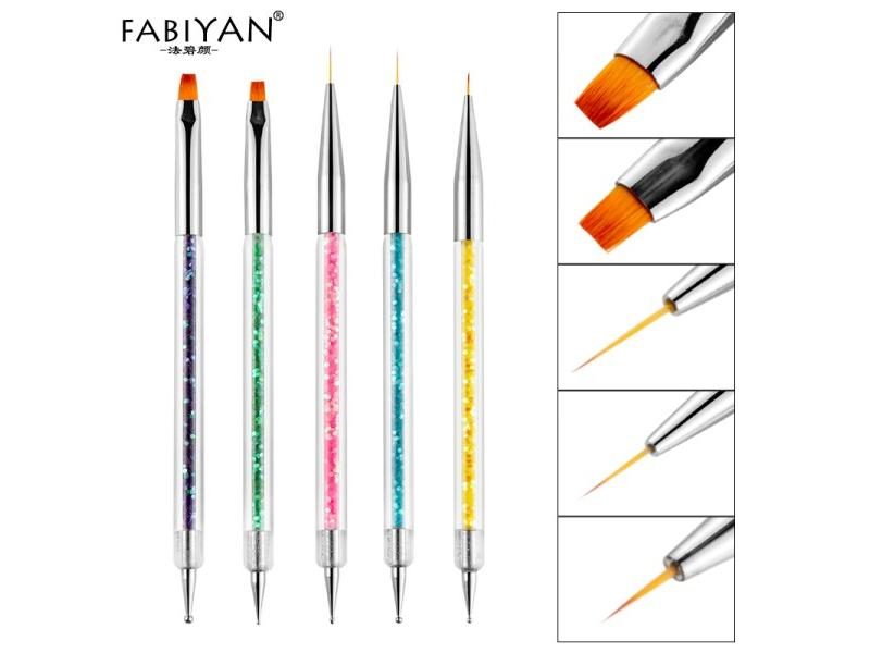 5pcs/set Nail Art Double Head Painting Drawing Liner Flat Dotting Brush Pen Carousel 1