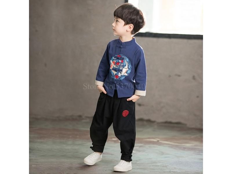 Children Chinese Traditional Tang Suit Toddler Boy Hanfu Tops Pants Clothing Carousel 1