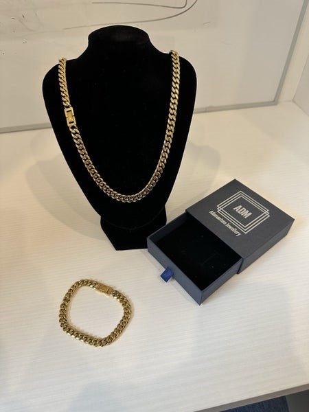 ***2for1***AMAZING PRICE*** 18 Carat Gold Plated Mens Neck Chain & Bracelet Set Carousel 1