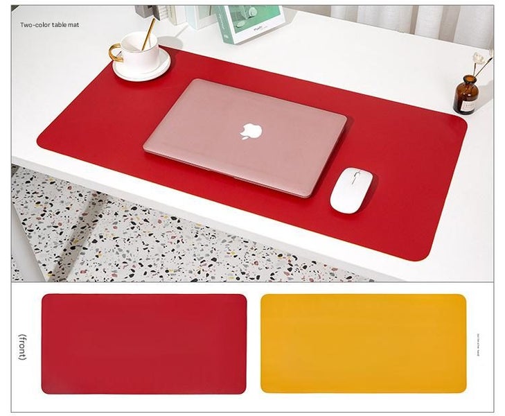 2 Pcs Wine Red/Yellow Extra Large Leather Table Mat For Study & Work Pad Studen Carousel 2