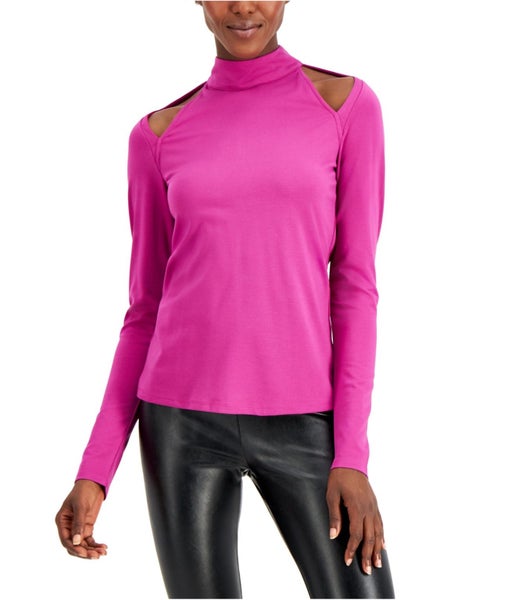 I.N.C Womens Cutout Mock-Neck Cold Shoulder Blouse Carousel 1