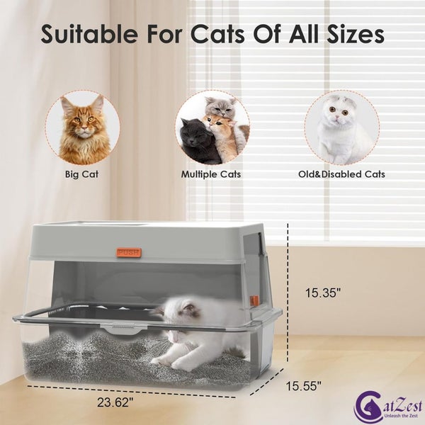 CatZest Stainless Steel Litter Box with Lid, Front Entry Top Exit Kitty, Extr... Carousel 2