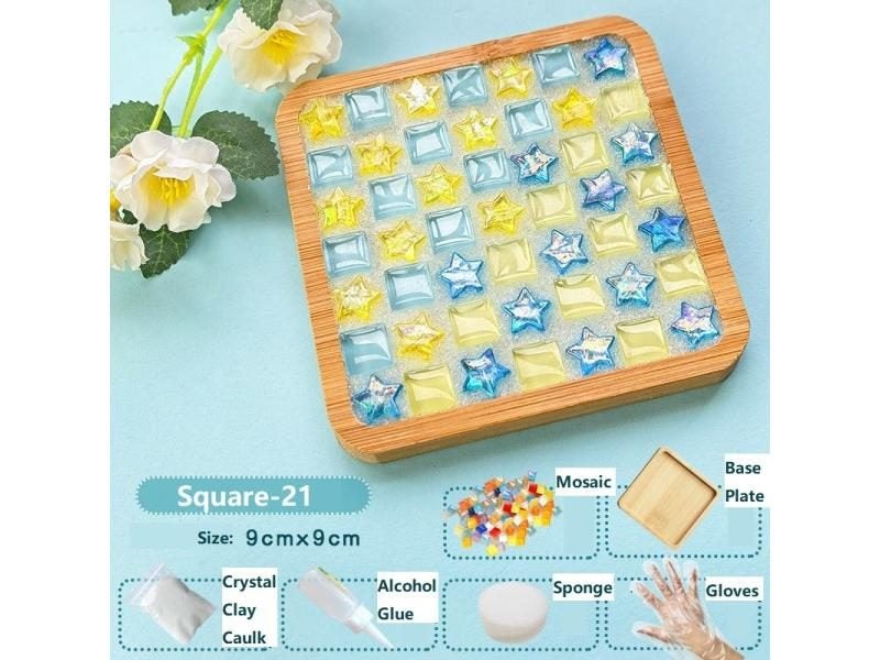 Creative DIY Mosaic Coaster Handmade Material Bamboo Tableware Mat Tray Carousel 1