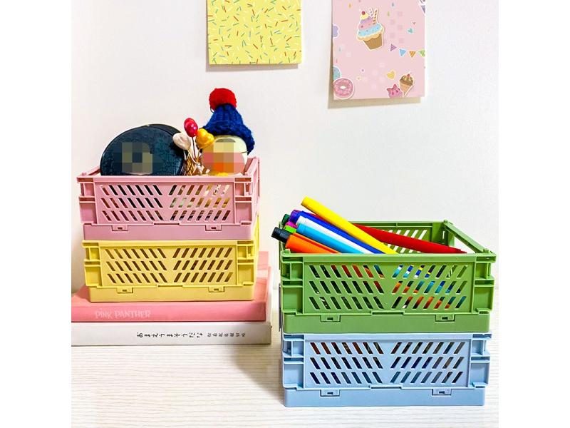 4Pcs Mini Stackable Crates Danish Pastel Foldable Baskets Tray With Handles Carousel 1