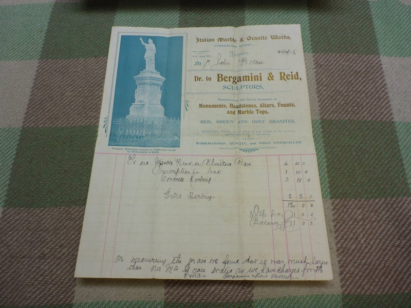 Vintage NZ Document 1906 Bergamini & Reid Sculptors Dunedin New Zealand Carousel 1