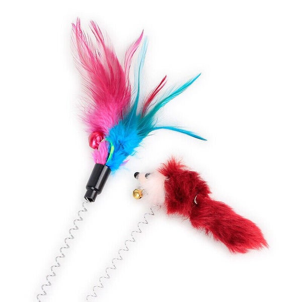 Cat Play Toy Feather Teaser Spring Suction Cup Interactive Stick Kitten Pet Fun Carousel 3