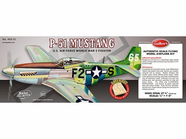 Guillows P51D-Mustang 1:16 Scale Laser Cut Balsa Model Kit, 705mm WS Carousel 1