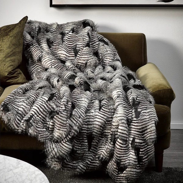 Silver Pheasant Faux Fur Throw by Heirloom Carousel 1