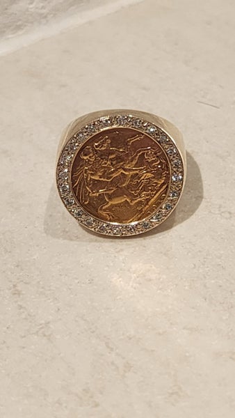 Gold and diamond full sovereign ring Carousel 1