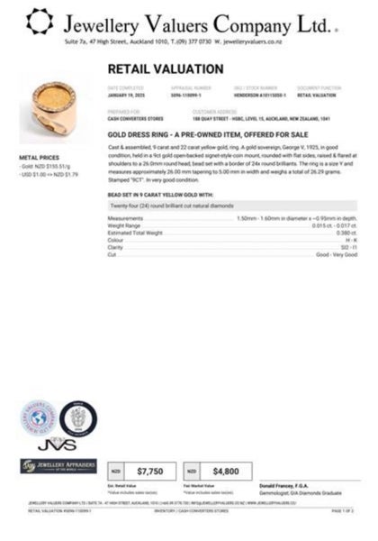 Gold and diamond full sovereign ring Carousel 4