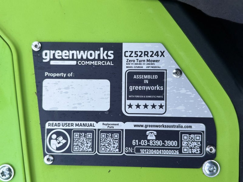 Greenworks OptimusZ 60” Commercial Electric Zero Turn Mower – Only 60 Hours! Carousel 7