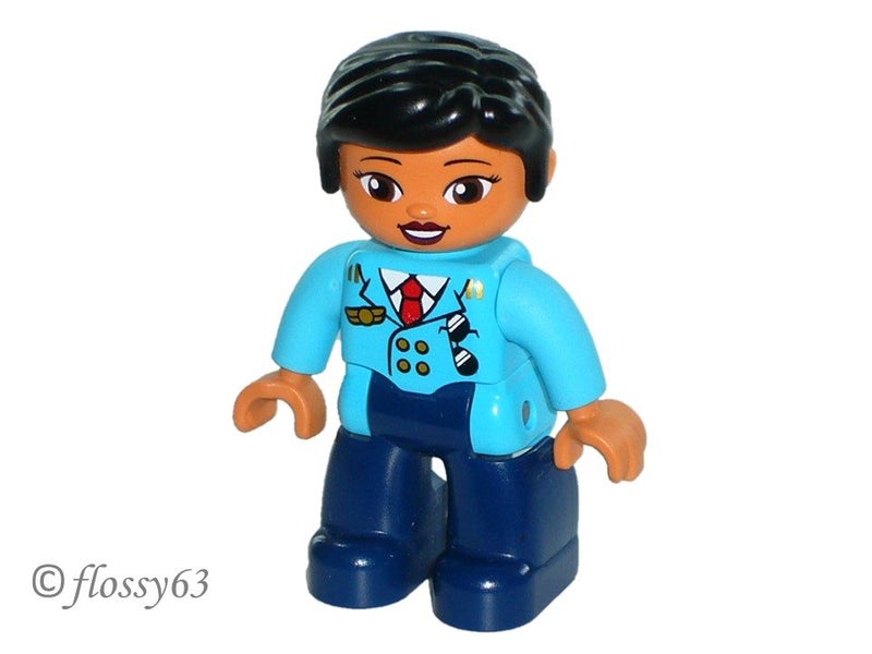 ®™DUPLO-FemalePilot,BlueLegs,MedAzureTop,Tie,BlackHair~Retired2019~