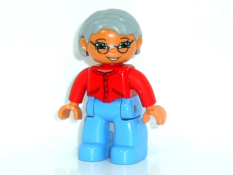 ®™DUPLO - Female, Med Blue Legs, Red Sweater, Light Gray Hair, Blue Eyes Glasses Carousel 2