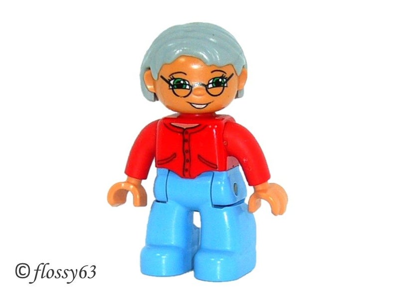 ®™DUPLO - Female, Med Blue Legs, Red Sweater, Light Gray Hair, Blue Eyes Glasses Carousel 1