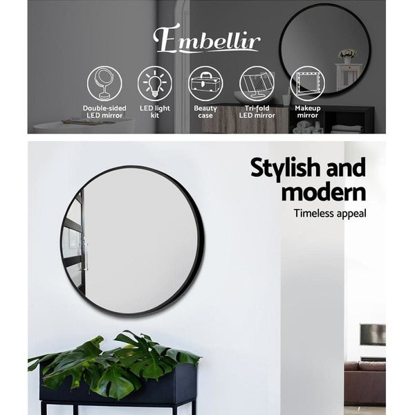 Embellir Round Wall Mirror 50cm Makeup Bathroom Mirror Frameless63039328384257113