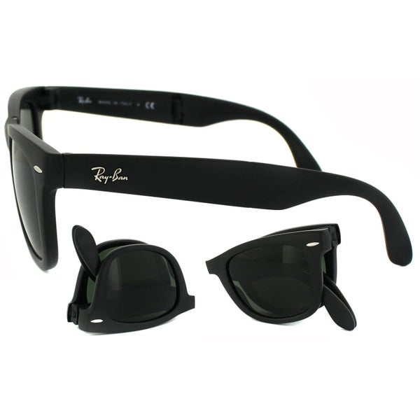 Ray-Ban Sunglasses Folding Wayfarer 4105 Matt Black Green 601S Carousel 3