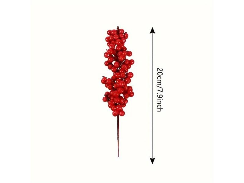 12/1PCS Set Of Bright Red Artificial Christmas Tree Decoration Berries - DIY Carousel 1