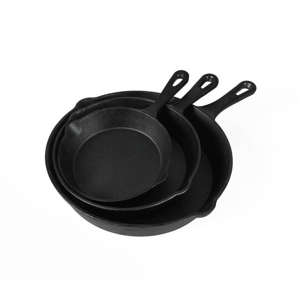 Non Stick Frying Pan Set 3pcs Cast Iron Steak Skillet Bbq Cookware Frypan Carousel 1