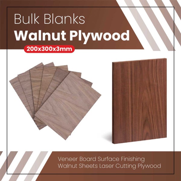 Bulk Blanks- Walnut Plywood 300x200x3mm Sheets for Laser Engraving (10 Pcs) Carousel 1