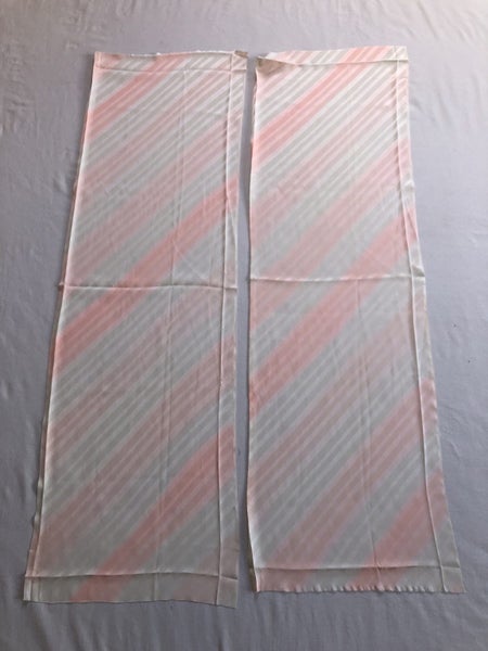 Vintage Japanese Pink Diagonal Stripe Silk Fabric Pieces Kimono Panels X2 Carousel 1