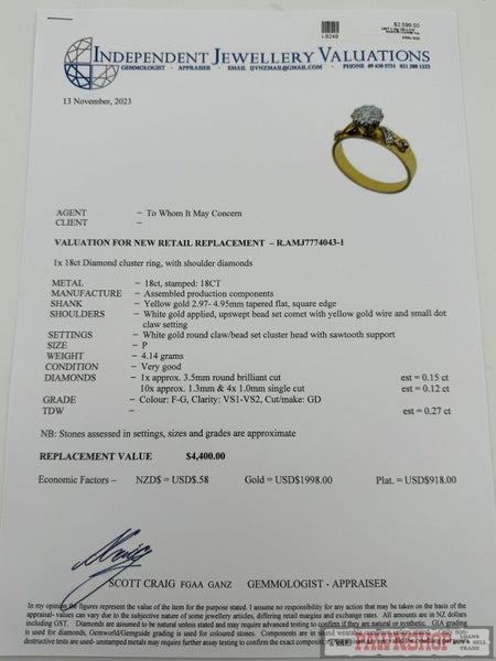 18ct Yellow Gold 0.27ct TDW Diamond Cluster Ring ~ $4,400! Carousel 6